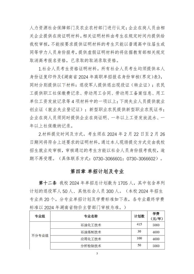 湖南石油化工职业技术学院2024年高职单招章程